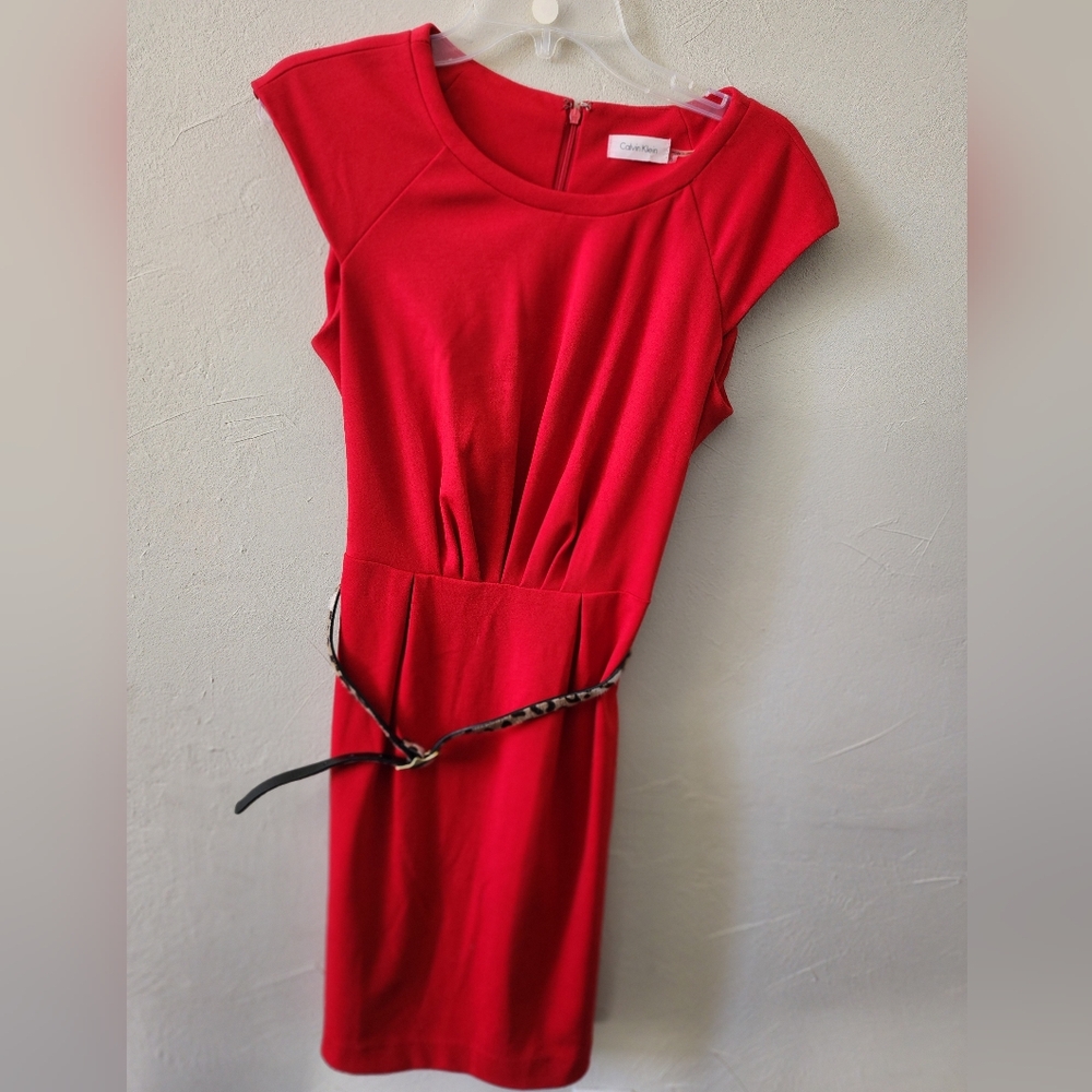 Calvin Klein Red Women's Dress With Leopard Belt